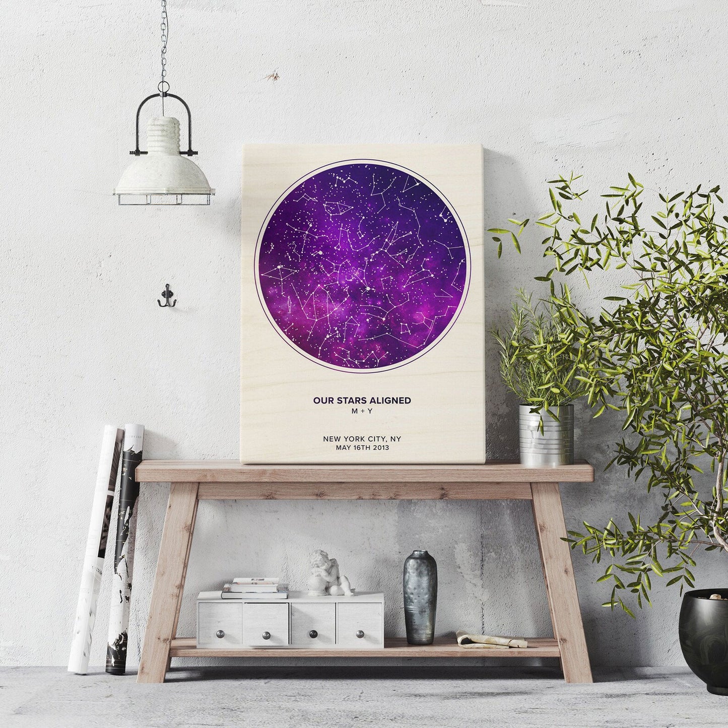 Custom Star Map By Date And Time - Wood Print