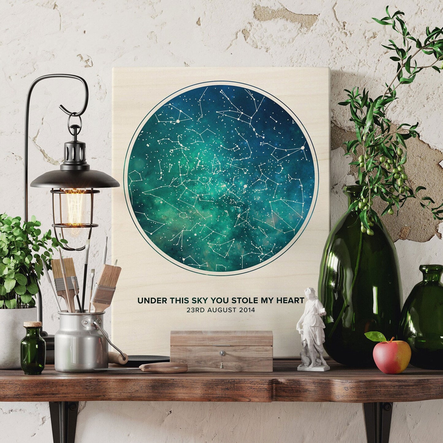 Custom Star Map By Date And Time - Wood Print