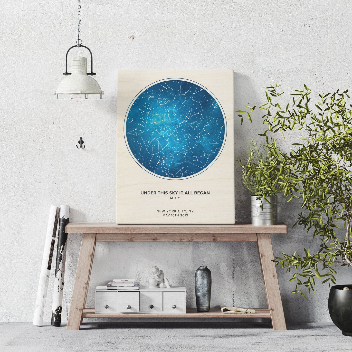 Custom Star Map By Date And Time - Wood Print