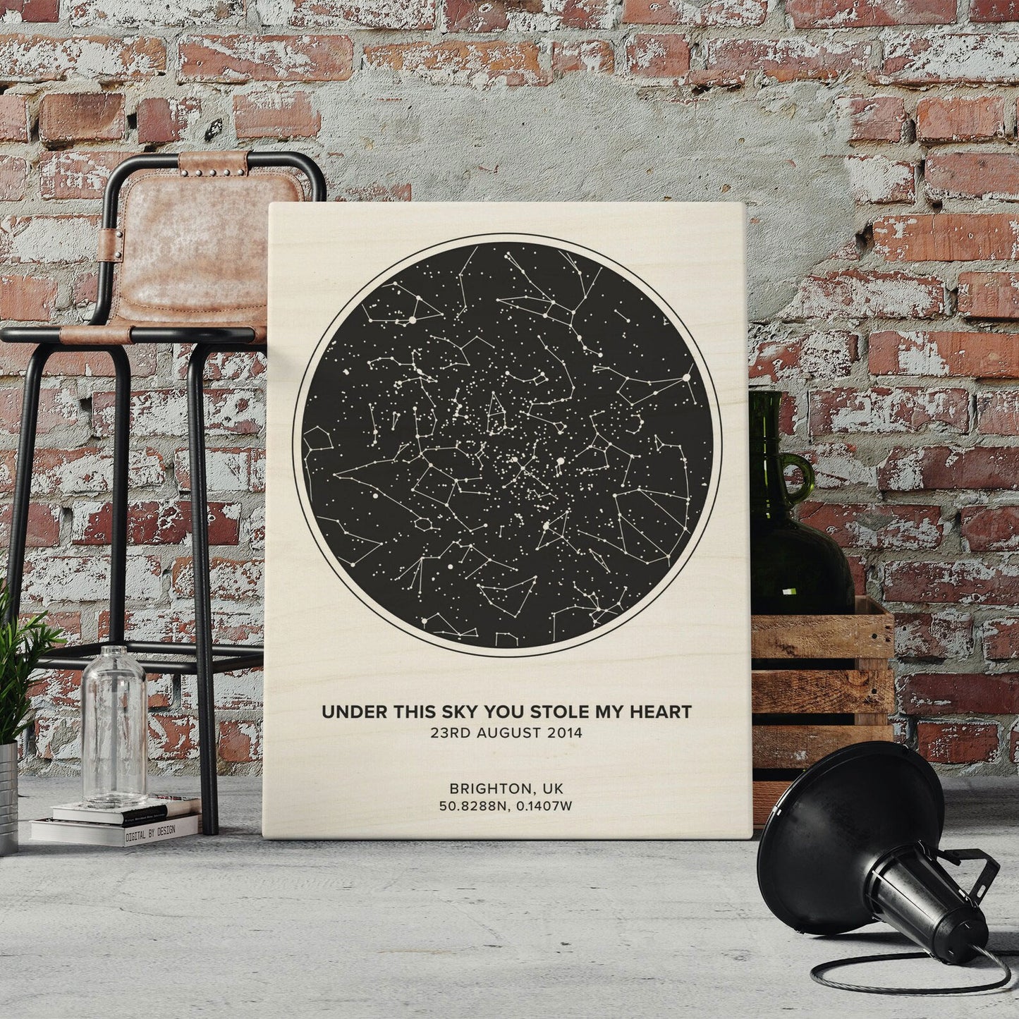 Custom Star Map By Date And Time - Wood Print