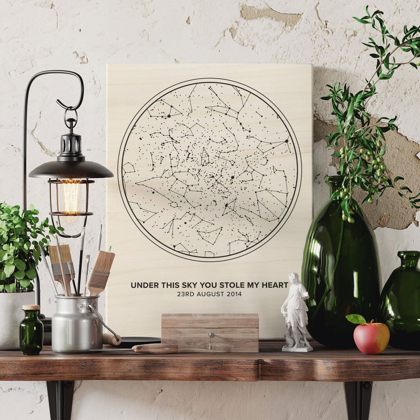 Custom Star Map By Date And Time - Wood Print
