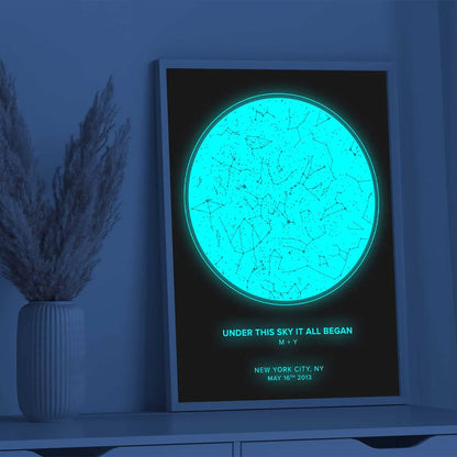 Custom Star Map By Date And Time - Glow In The Dark Print