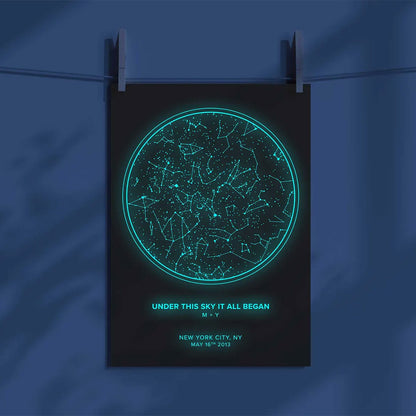 Custom Star Map By Date And Time - Glow In The Dark Print