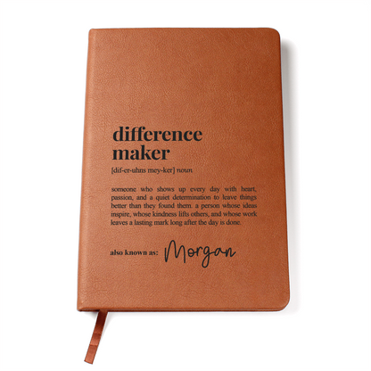 Difference Maker - Journal with Custom Name - Personalised Notebook - Inspirational Gift with Heartfelt Definition