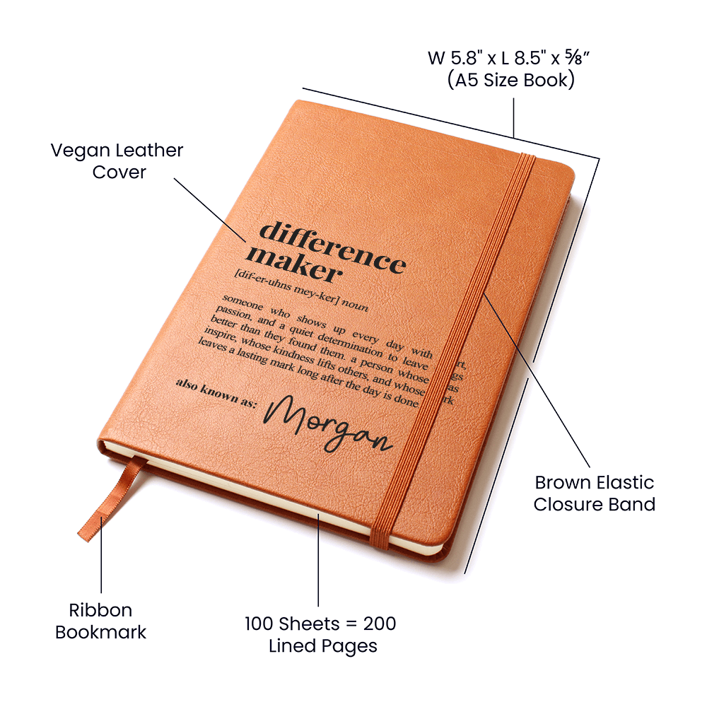 Difference Maker - Journal with Custom Name - Personalised Notebook - Inspirational Gift with Heartfelt Definition
