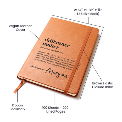 Difference Maker - Journal with Custom Name - Personalised Notebook - Inspirational Gift with Heartfelt Definition